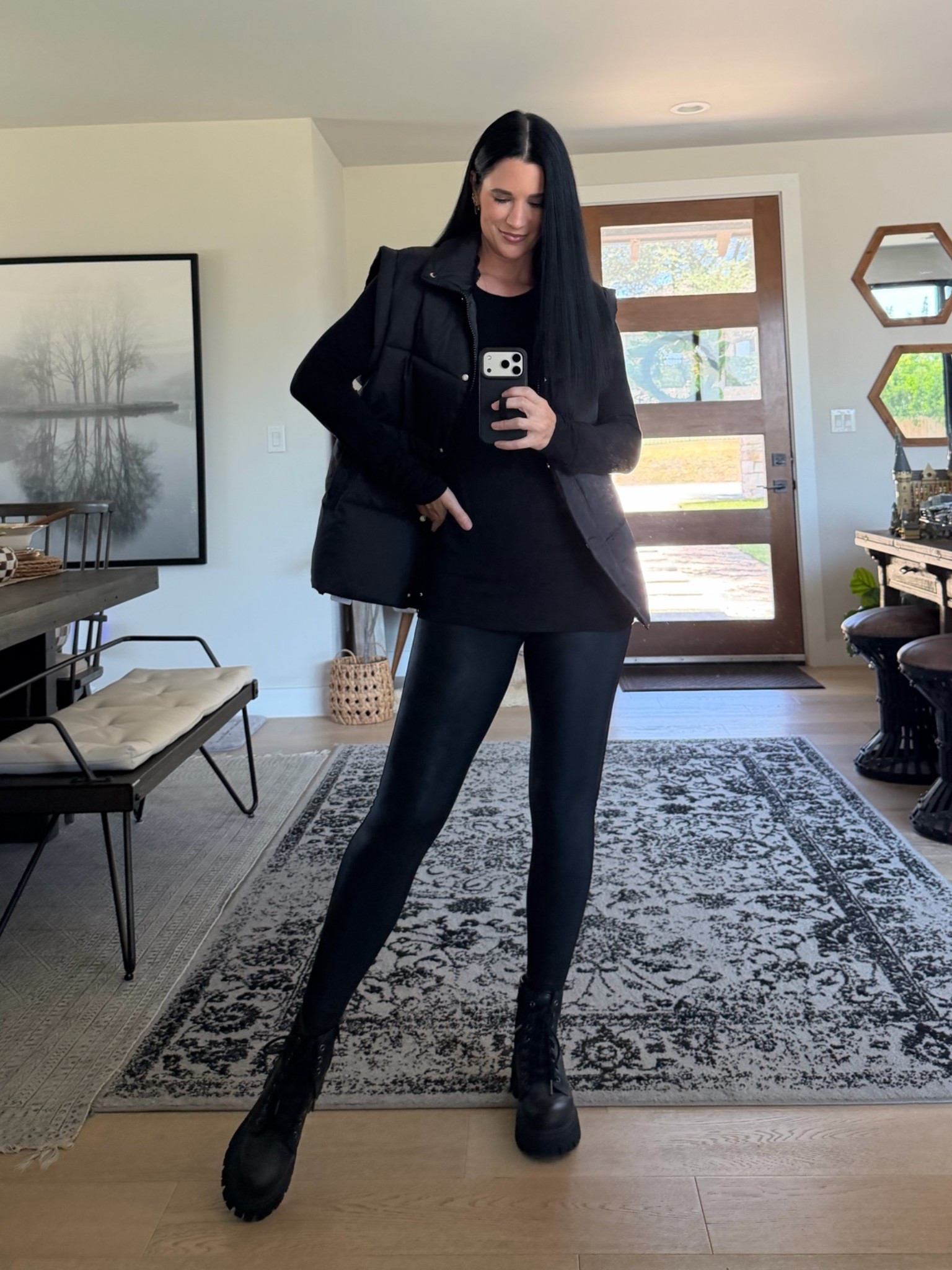 I’ve been wanting this oversized puffer vest for years and finally ordered it last week and am obsessed. I’m wearing a size small and it is so comfortable. My faux leather leggings are also on major sale. Also in a size small.
