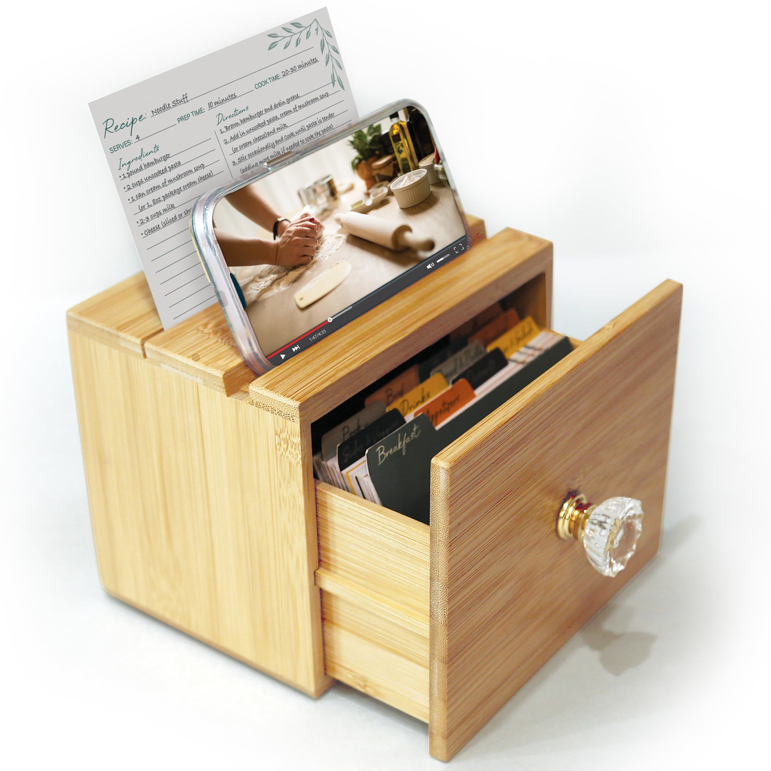 Recipe Box with Cards and Dividers | Recipe Card Box with 50 Cards and 12 Dividers | Bamboo Woode... | Amazon (US)