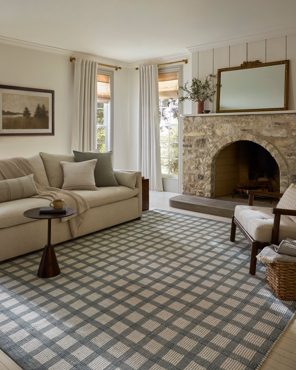 Ryder RYD-02 Blue/Ivory Wool/Cotton Handwoven Plaid Area Rug | Rugs Direct