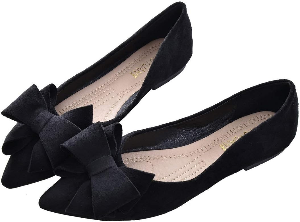 SAILING LU Bow-Knot Ballet Flats Womens Pointy Toe Flat Shoes Suede Dress Shoes Wear to Work Slip... | Amazon (US)