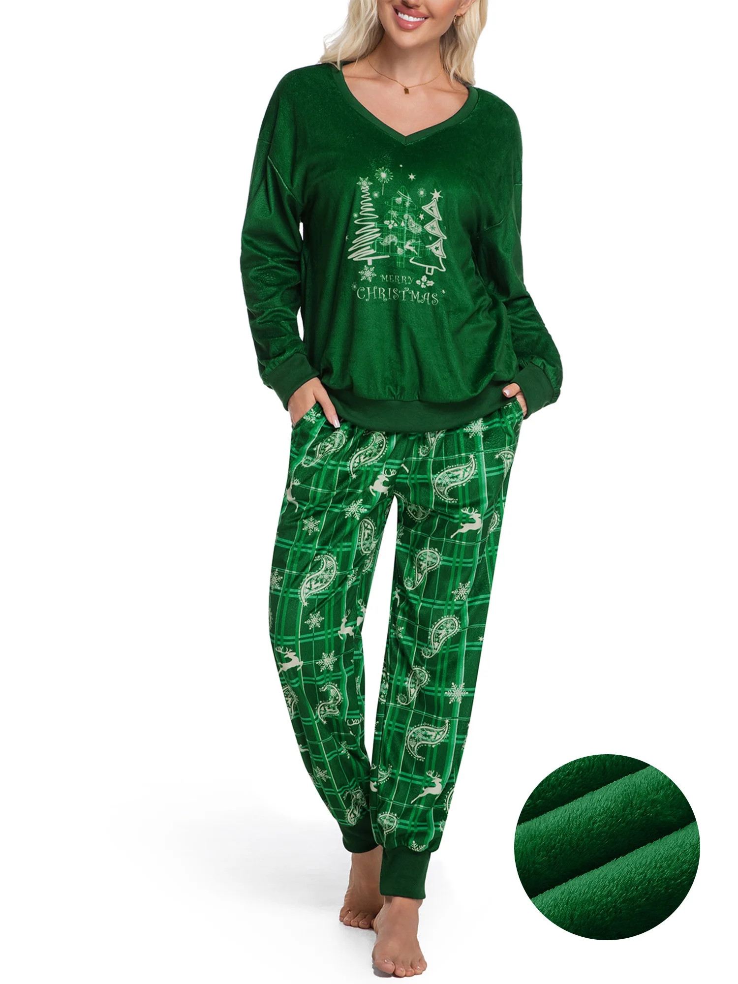 DAKIMOE Womens Pajamas Set Velvet Long Sleeve Christmas Pjs Soft Lounge Set 2 Piece Velour Lounge... | Walmart (US)