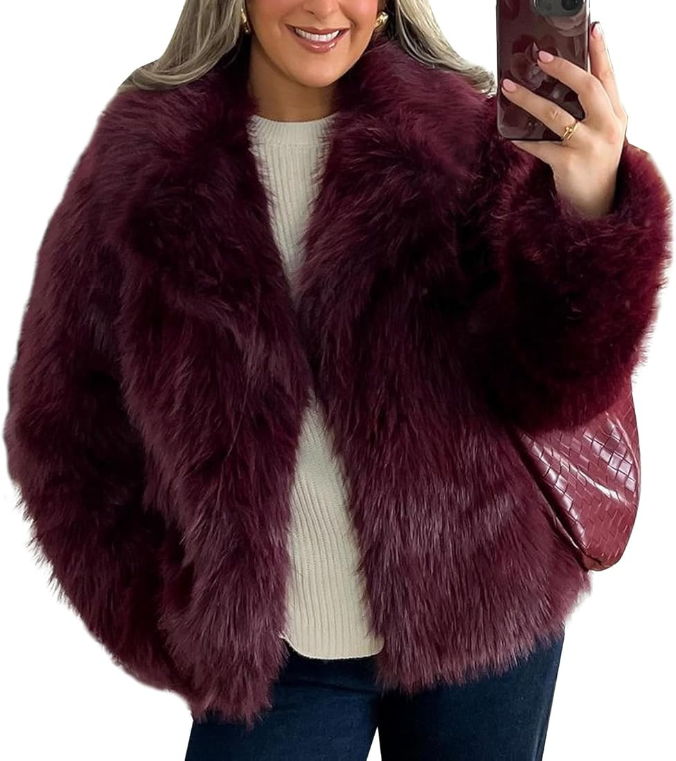 Flygo Women's Faux Fur Coat Fluffy Faux Fur Jacket Long Sleeve Lapel Furry Winter Jackets Shaggy ... | Amazon (US)