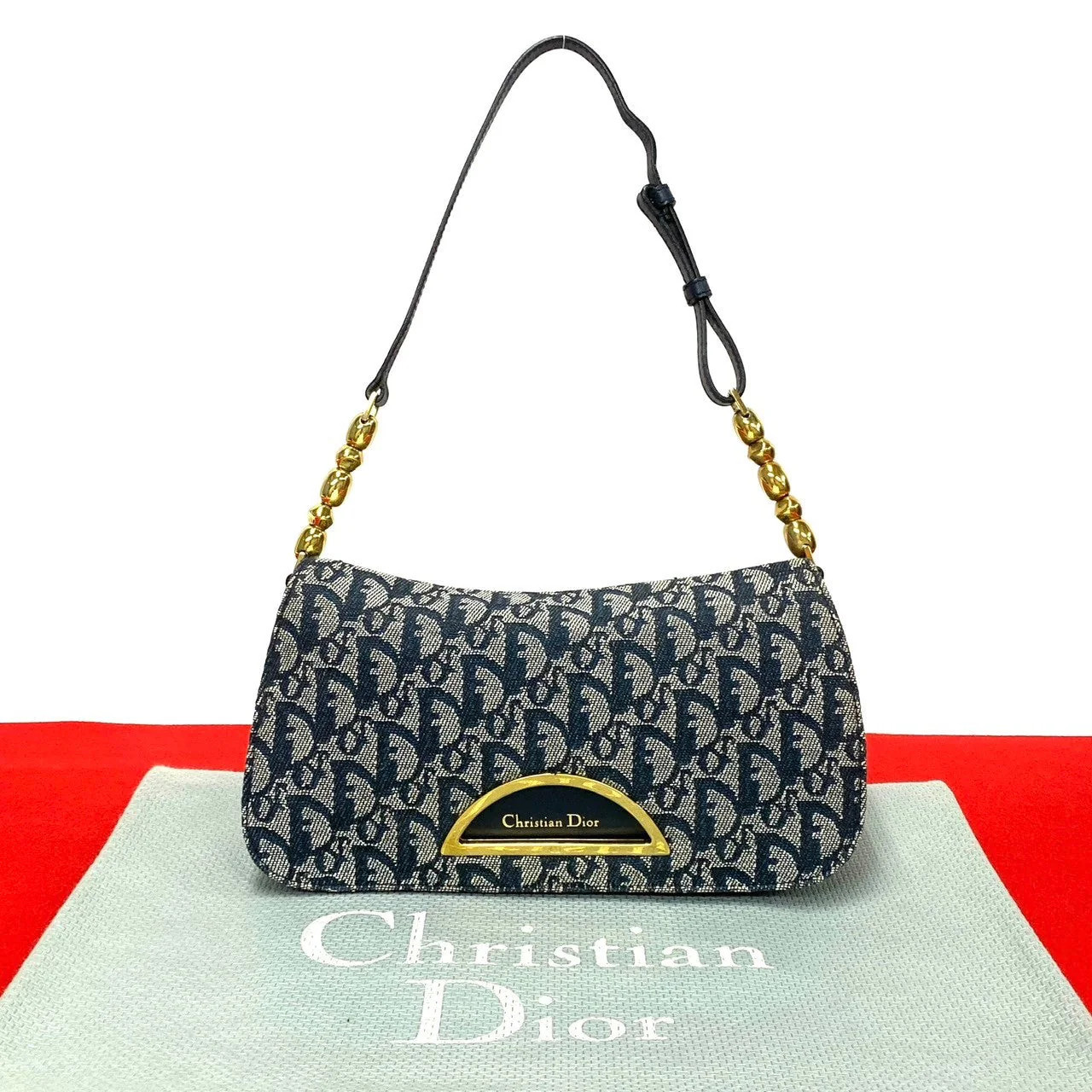 Dior Trotter Canvas Leather Shoulder Bag Navy | Shop Simon