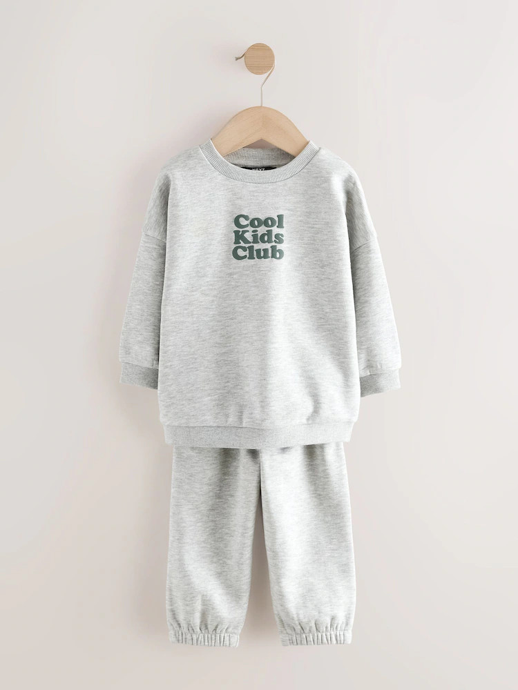 Grey Semi Plain Crew Joggers Set (3mths-7yrs) | Next US