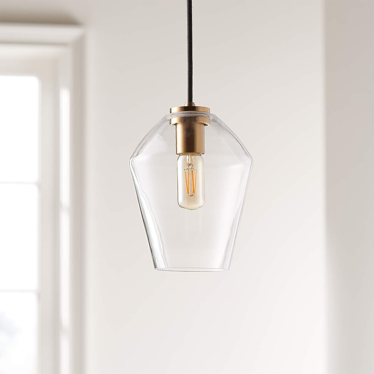 Arren Brass Single Pendant Light with Silver Angled Shade + Reviews | Crate & Barrel | Crate & Barrel