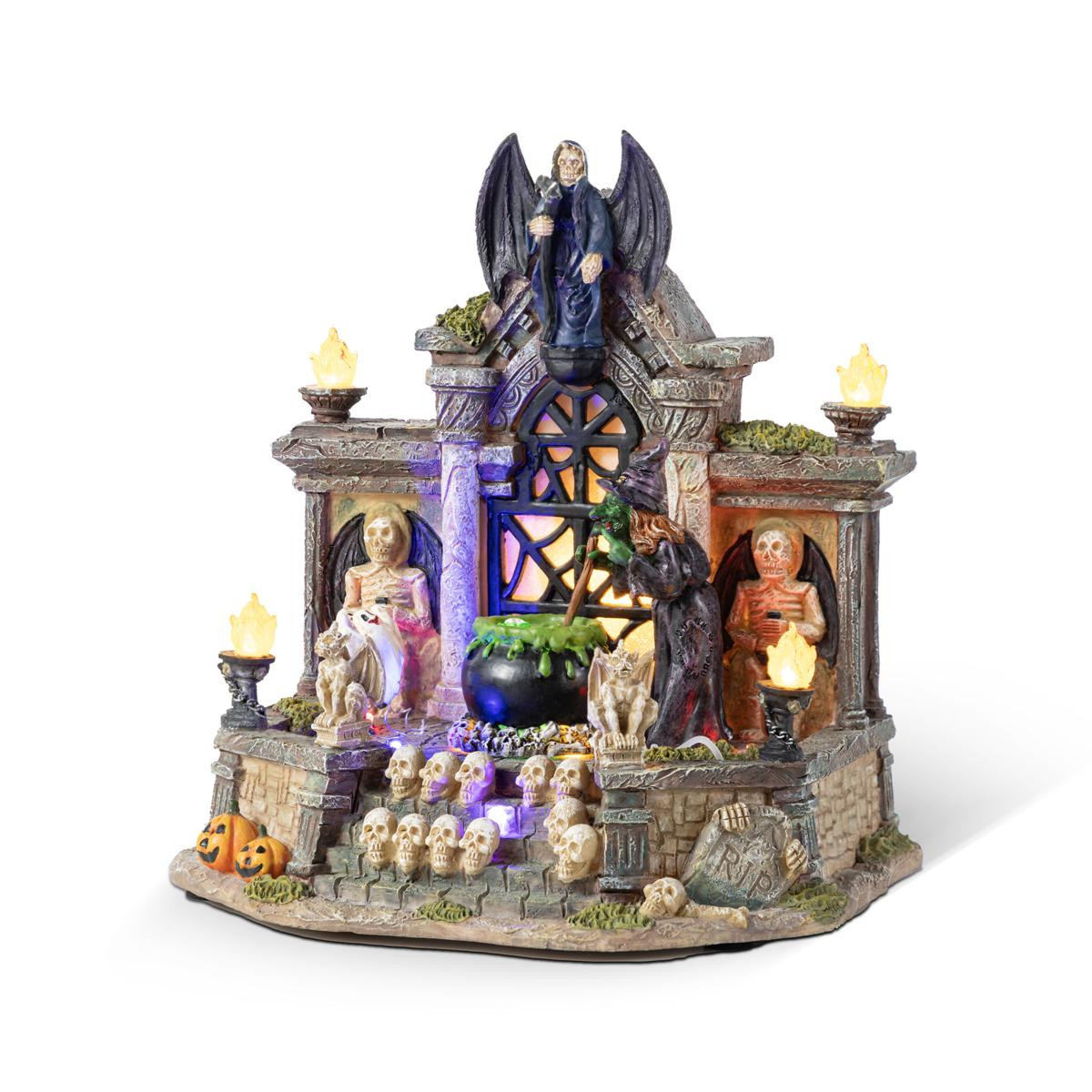 Glitzhome 9.75"H Lighted  Resin Halloween Haunted House Village | HSN