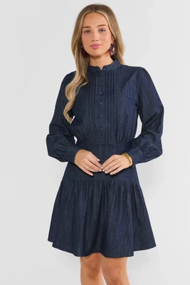 Blue Pleated Button Up Short Dress | Avara