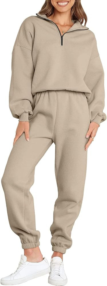 Prinbara Womens Half Zip Pullover Long Sleeve Sweatshirt Jogger Pants Lounge Sets 2 Piece Outfits... | Amazon (US)