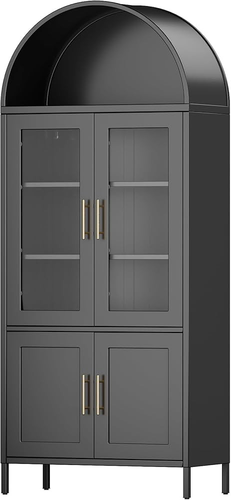 73'' Arched Kitchen Pantry Storage Cabinet with Doors/Shelves, Black Arched Bookcase Display Cabi... | Amazon (US)