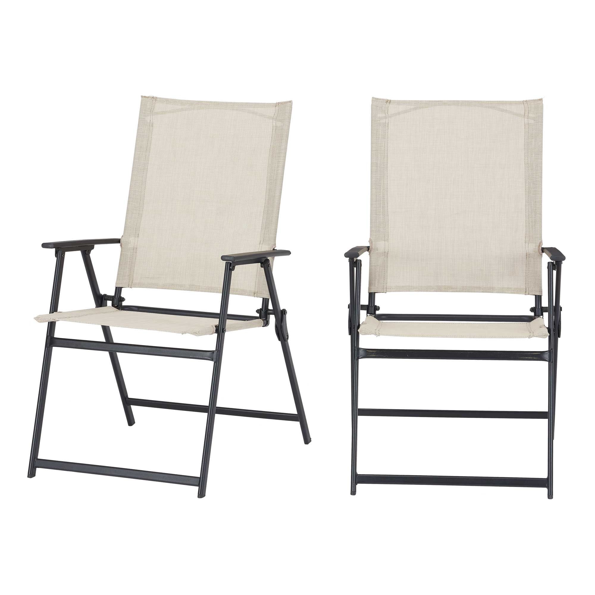 Mainstays Greyson Square Set of 2 Outdoor Patio Steel Sling Folding Chair, Beige | Walmart (US)