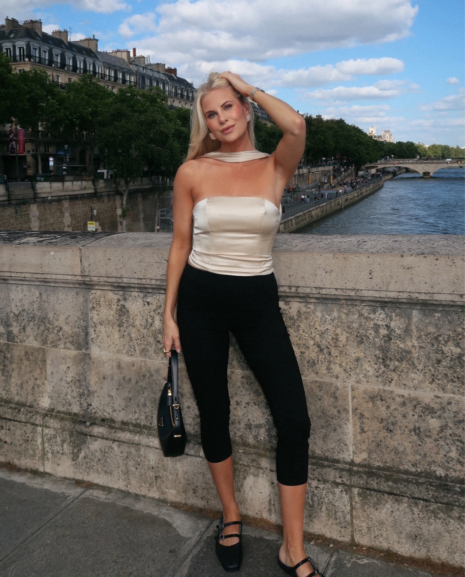 Paris dinner outfit! Size 4 in top and small in capris. True size in shoes! Code Kathleen15 for earrings!