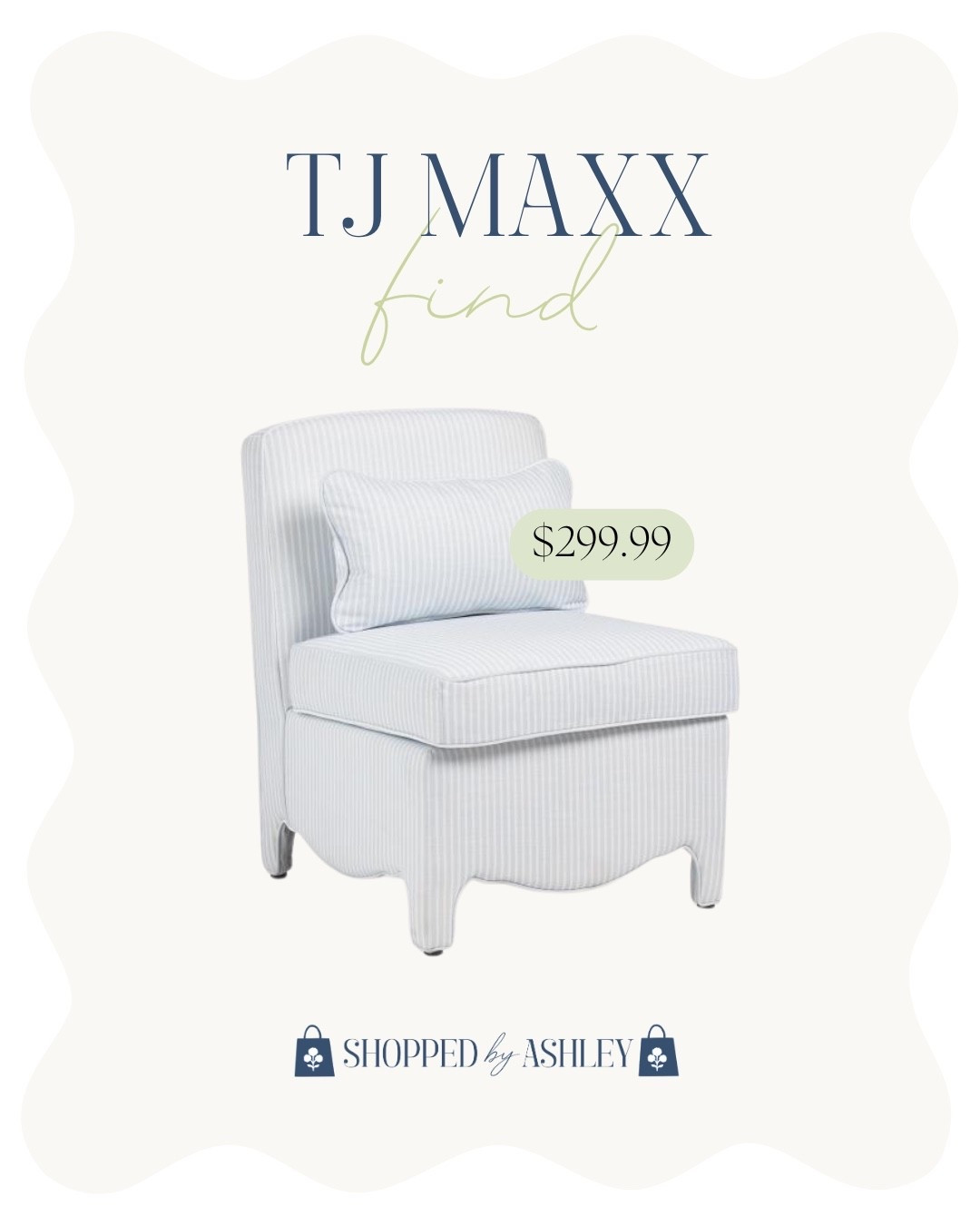 New blue and white striped swoop front accent chair with lumbar pillow online at TJ Maxx 😍

Lillian August chair, blue and white chair, Grandmillennial style, Grandmillennial decor, classic style

#LTKHome