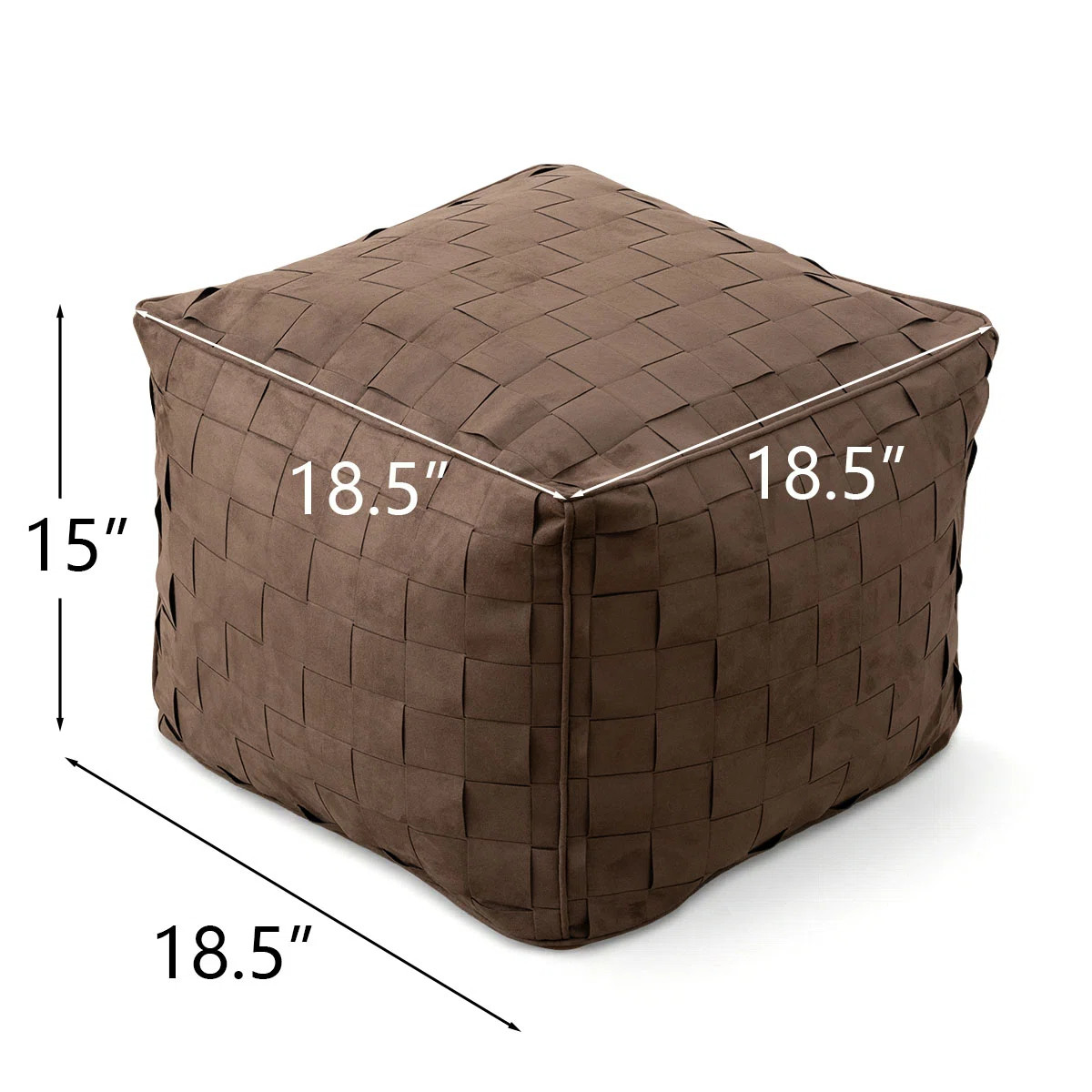18.5" Woven Faux Suede Square Pouf, Modern Cognac Floor Seating | Wayfair North America