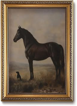 Vintage Equestrian Gold Framed Wall Art Black Horse Gundog Wall Decor Art | Amazon (US)