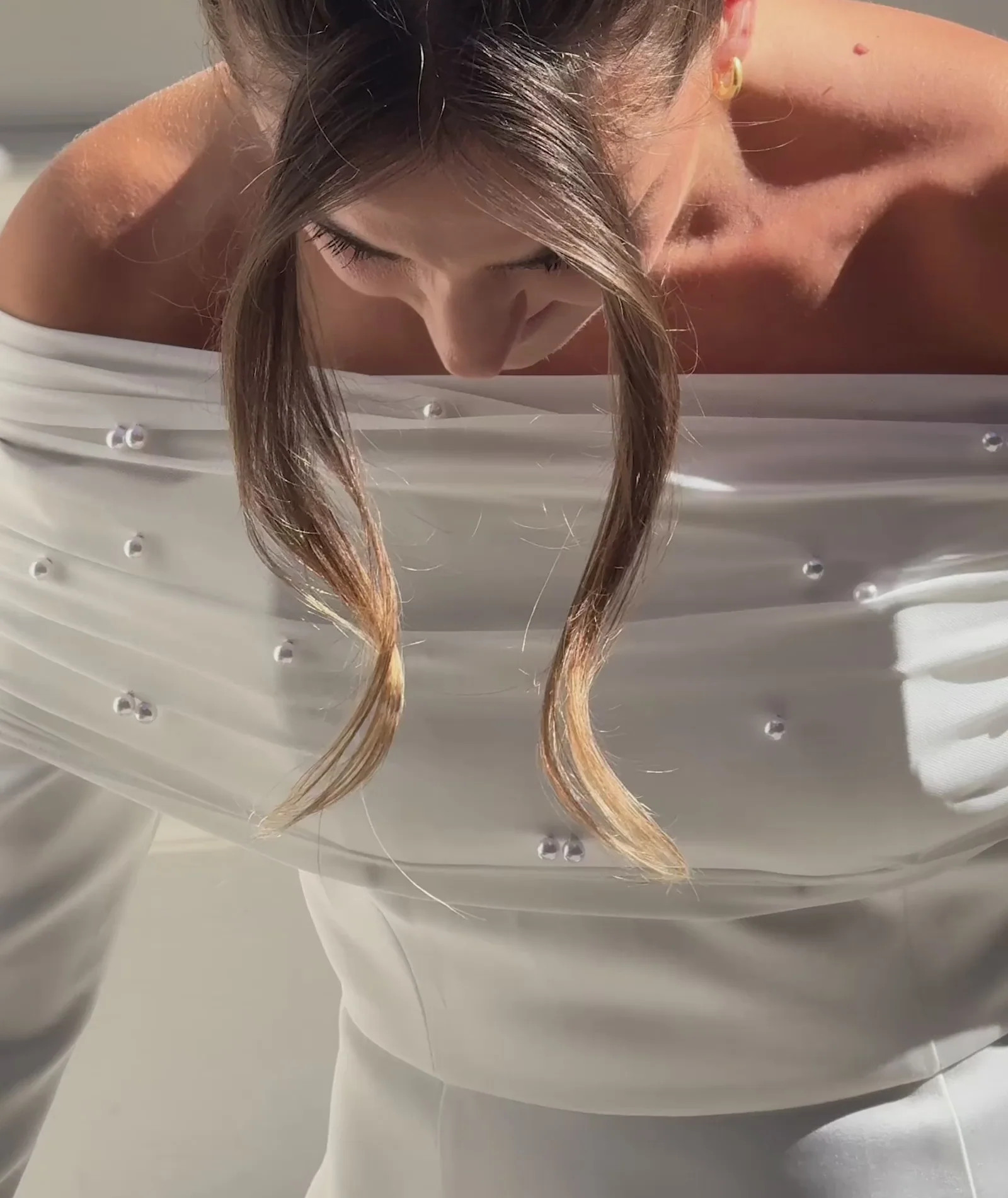 Pearl Trim Bardot Mini Dress - White | Six Stories