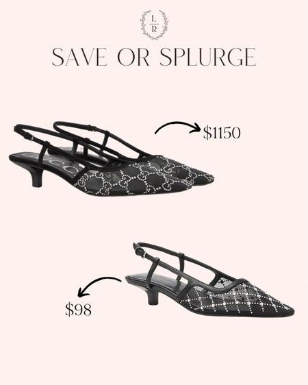 Designer look for less. Save or splurge. Gucci black mesh sling back kitten heels  

#LTKfindsunder100 #LTKstyletip
