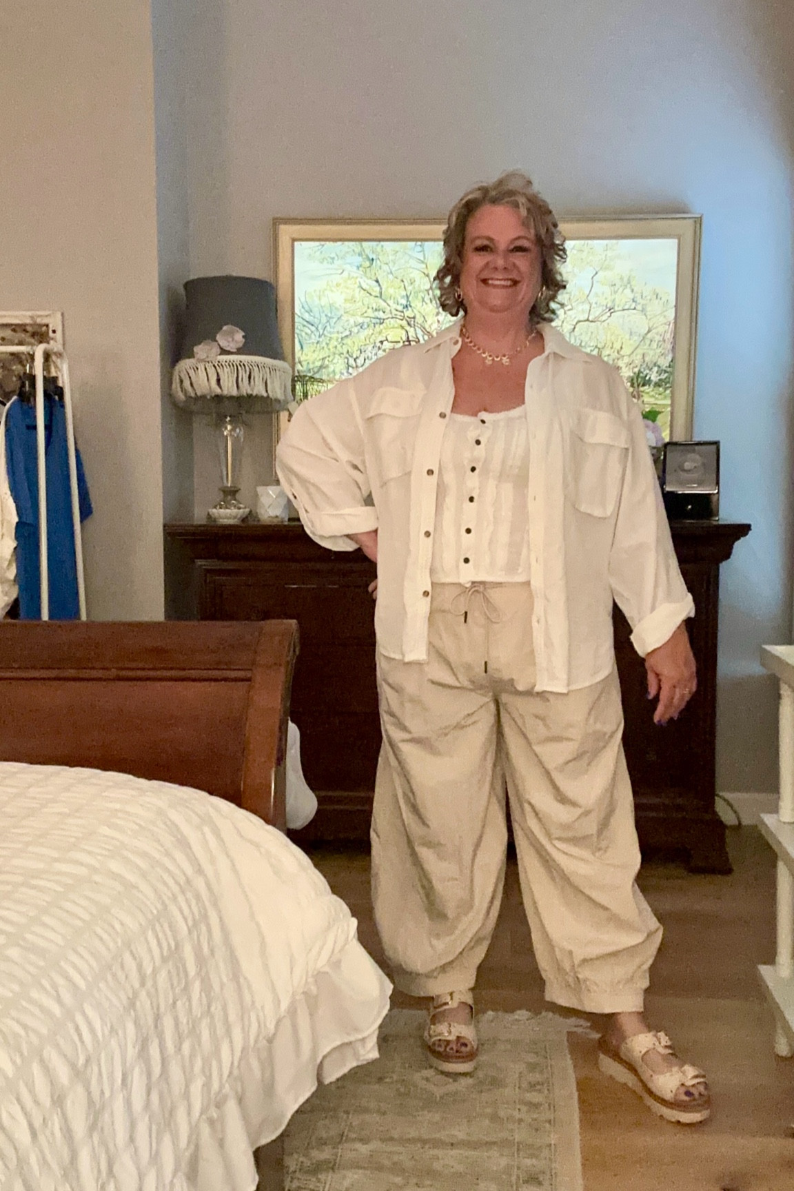 Free people corset top linen shirt and cargo pantss