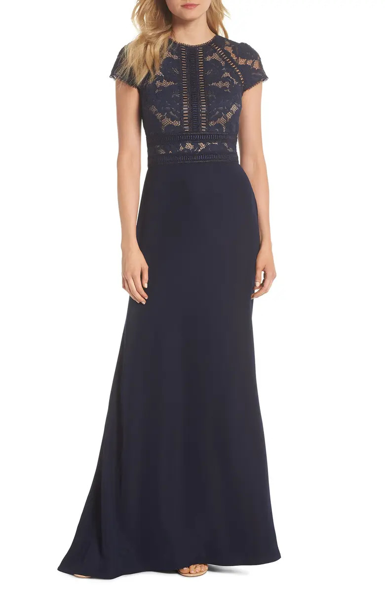 Lace & Crepe A-Line Gown | Nordstrom