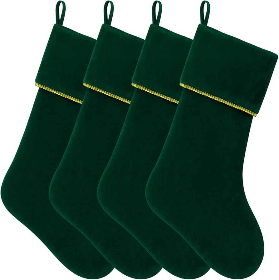 Ganeen 4 Pcs 18 Inch Velvet Christmas Stockings Plush Christmas Stockings Set for Fireplace Mante... | Amazon (US)