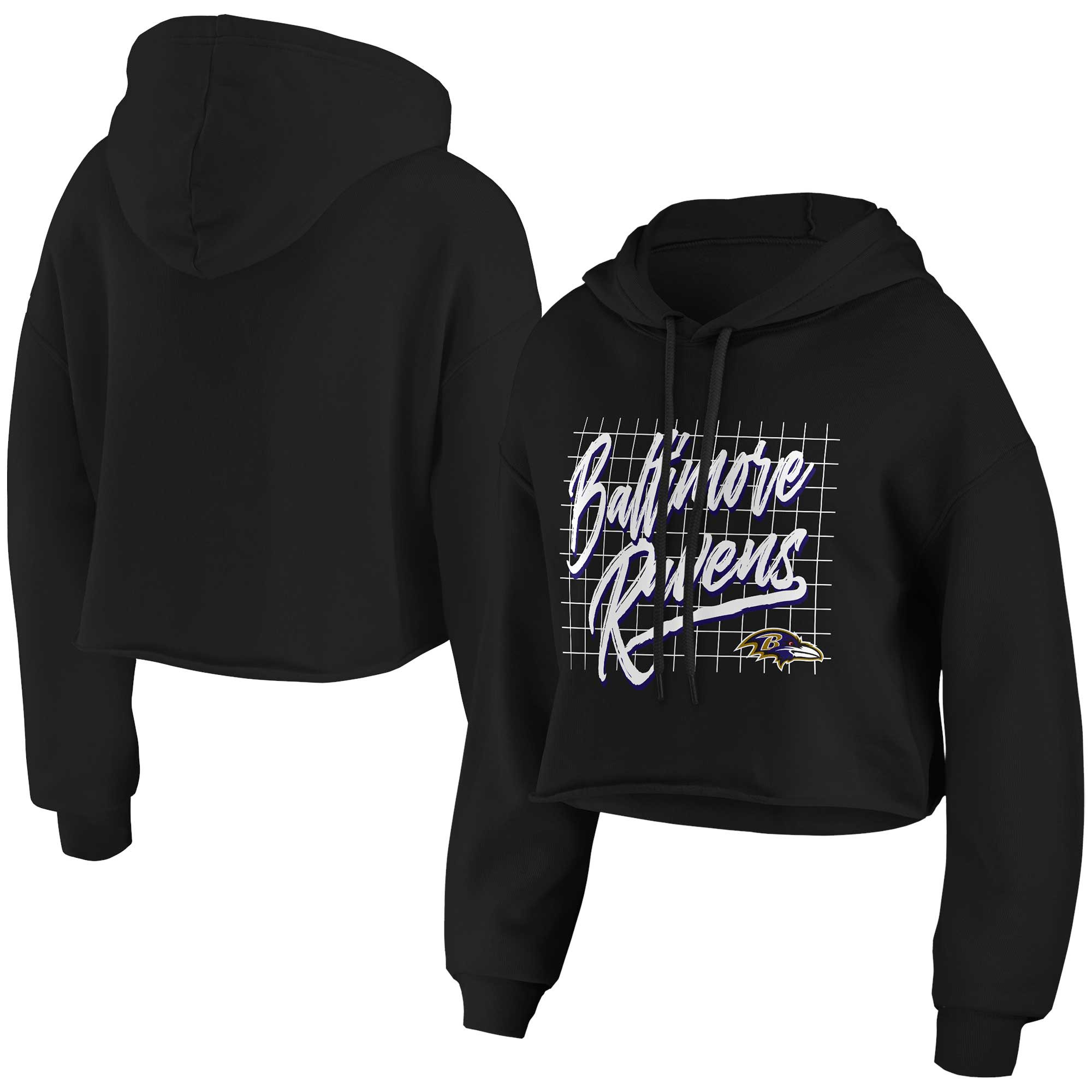 Baltimore Ravens WEAR by Erin Andrews Women's Domestic Cropped Pullover Hoodie - Black | Fanatics