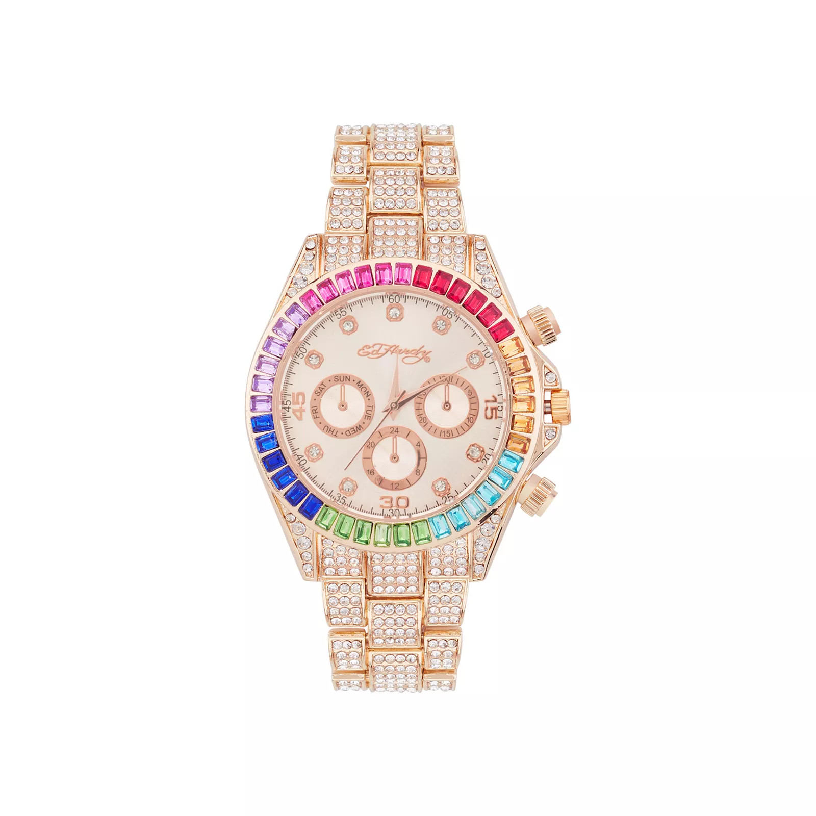 Ed Hardy Women's Colorful Crystal Bezel Rose Gold Tone Watch, Size: Large, Rosegold | Kohl's