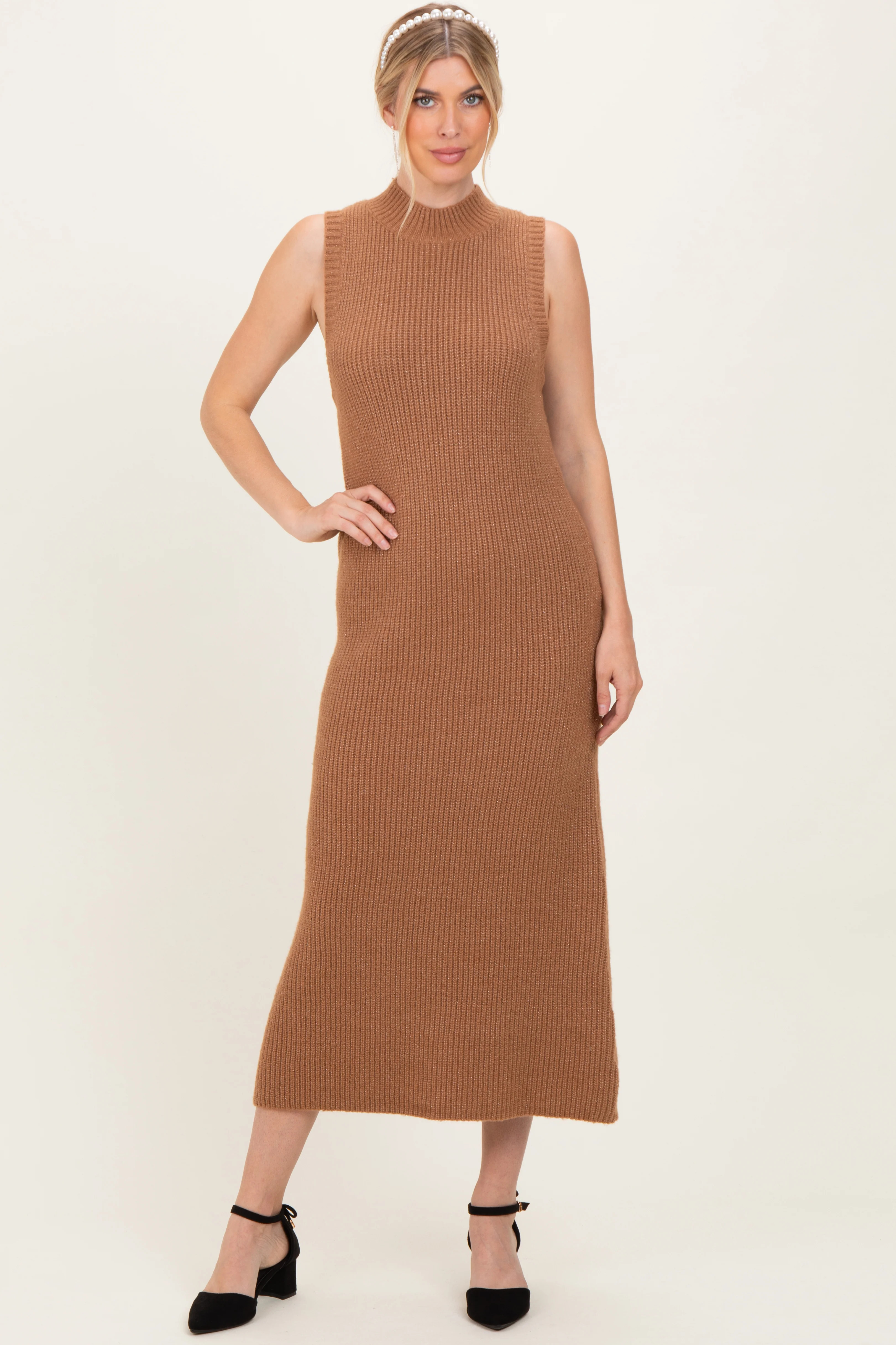 Mocha Chunky Knit Sleeveless Maxi Dress - Medium | PinkBlush Maternity
