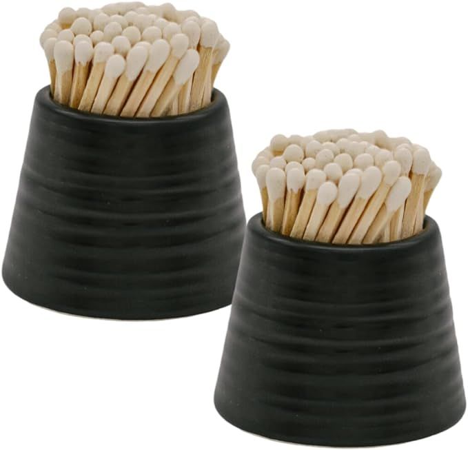 Candles Set of 2 Black Ceramic Match Holders with Striker | Birthday, Holiday, Decorative, Gifts ... | Amazon (US)
