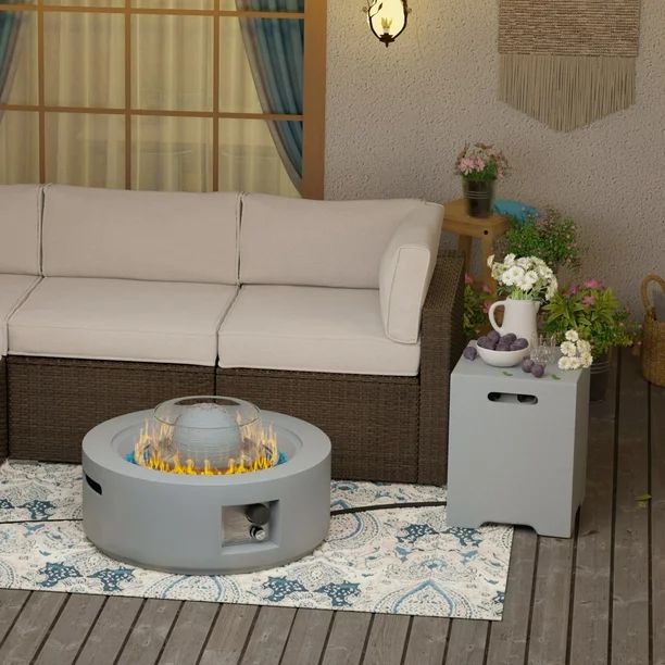 COSIEST 29.3-inch 50,000 BTU Outdoor Propane Fountain  Round Fire Pit Table Set w Tank Table Gray | Walmart (US)