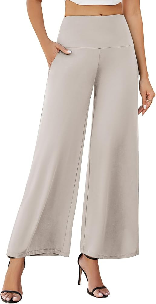 Arolina Women's Stretchy Wide Leg Palazzo Lounge Pants with Pockets Casual Comfy High Waist Palaz... | Amazon (US)