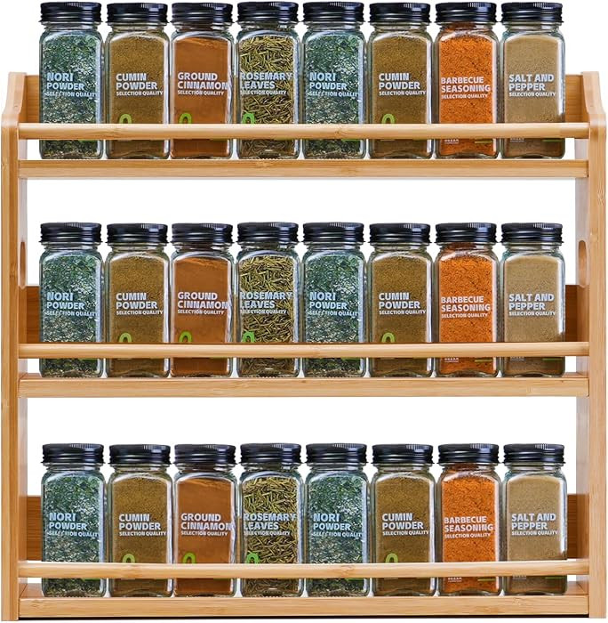 Bamboo Spice Rack Organizer, 3 Tier Spice Jars Storage Rack with Handles, Seasoning Shelf for Kit... | Amazon (US)