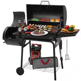 Royal Gourmet Charcoal Grill in Black with Offset Smoker and Side Table CC1830S - The Home Depot | The Home Depot