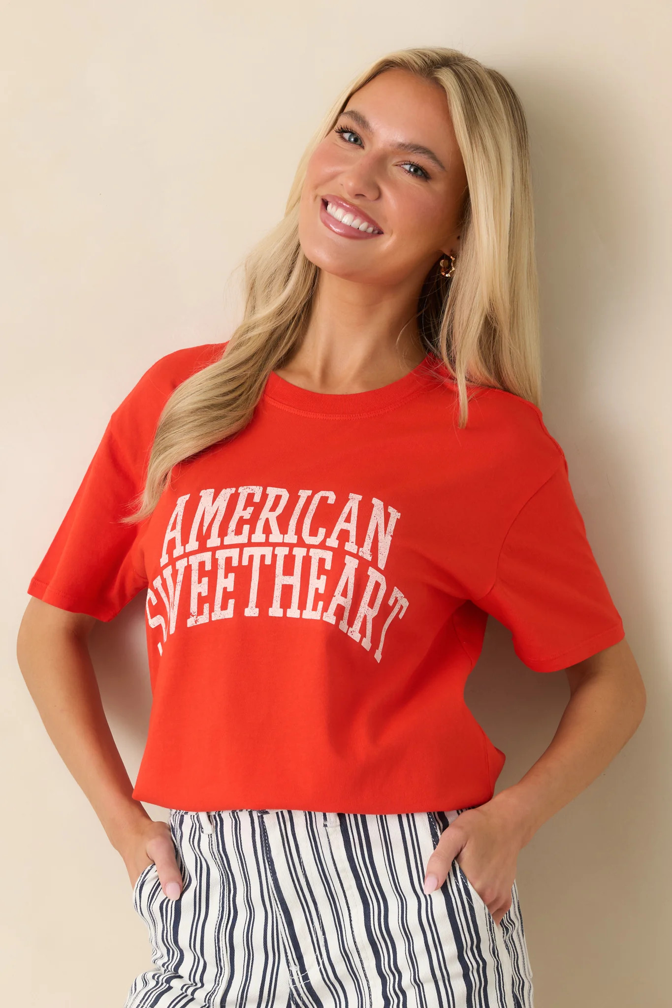 Z Supply Sweetheart Poppy Red Cotton Boyfriend Tee | Red Dress