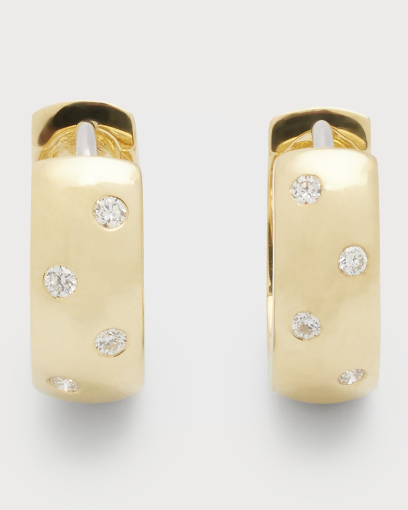 18k Yellow/White Gold Diamond Huggie Hoop Earrings | Neiman Marcus