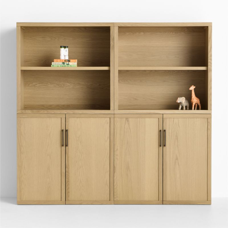 Oliver Set of 2 Modular Natural Oak Wood Kids Open Bookcases with Doors | Crate & Kids | Crate & Barrel