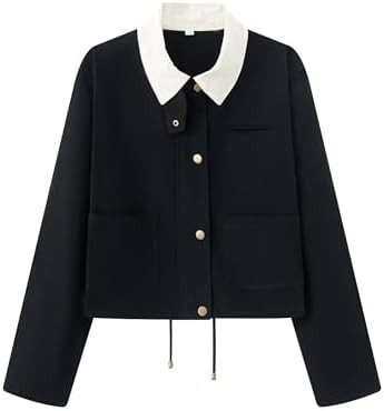 Wanzetaly Women's Oversized Cropped Jacket Contrast Corduroy Collar Trendy Barn Jacket with Pocke... | Amazon (US)