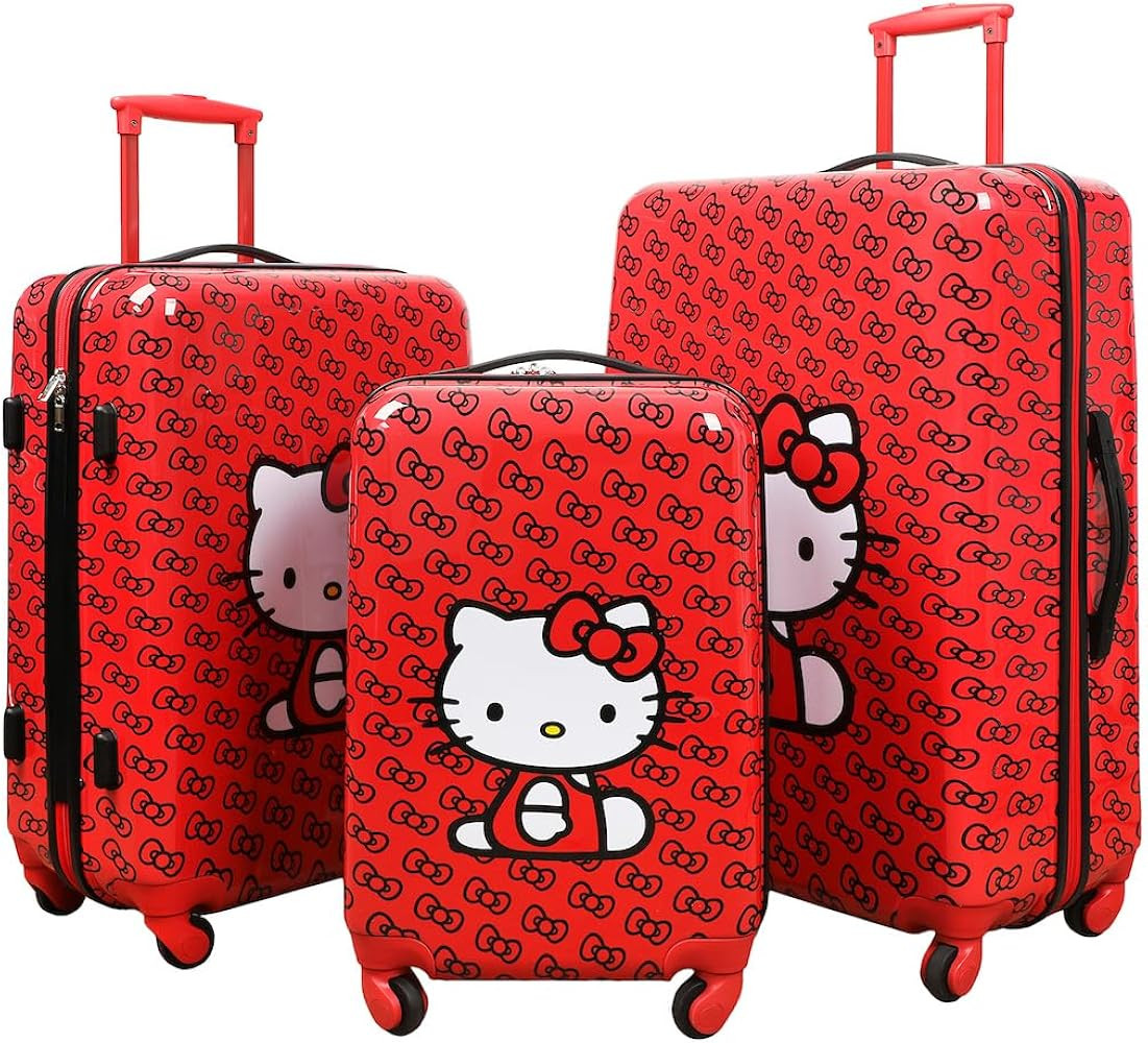 Bioworld Hello Kitty 3-Piece Luggage Set - 20", 24", and 28" Rolling Suitcases | Amazon (US)