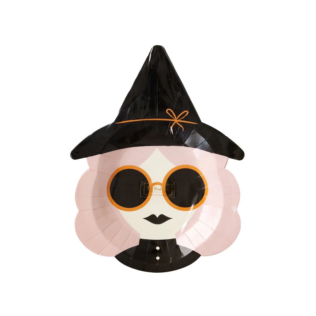 Hey Pumpkin Pink Witch Shaped Paper Plate | My Mind's Eye