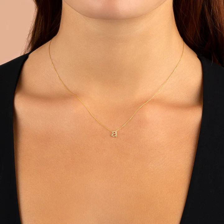 Diamond Lowercase Initial Necklace 14K | Adina Eden