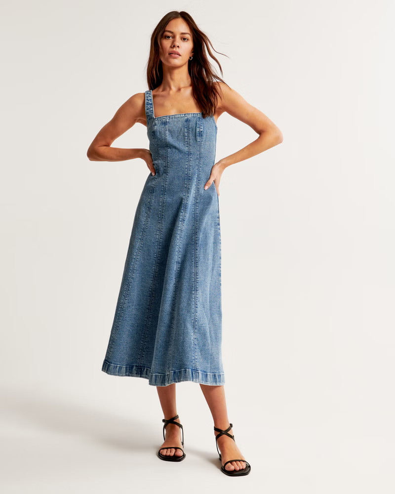 Seamed Denim Midi Dress | Abercrombie & Fitch (US)