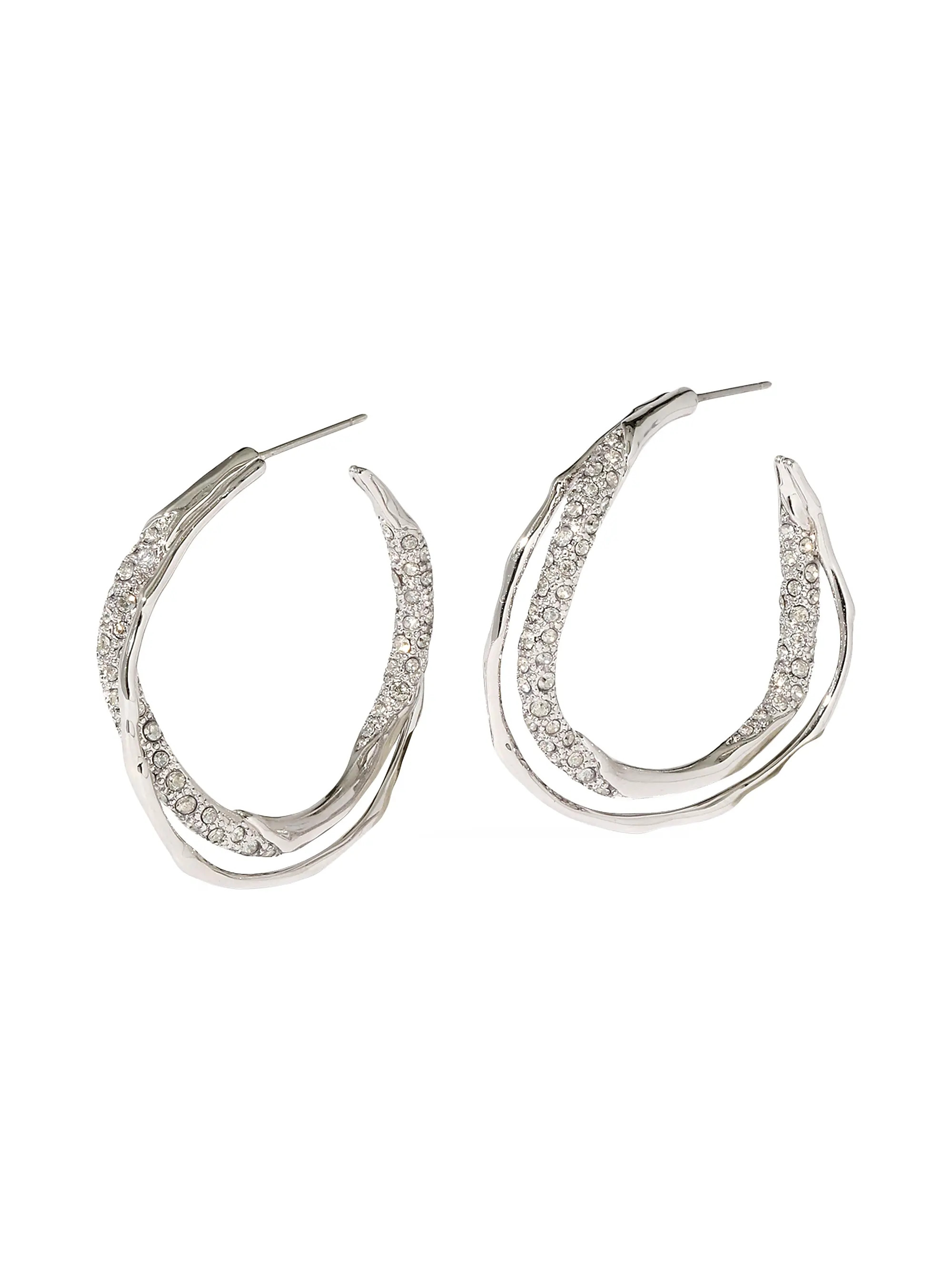 Solanales Twist 14K-Gold-Plated, Rhodium-Plated & Glass Crystal Hoop Earrings | Saks Fifth Avenue