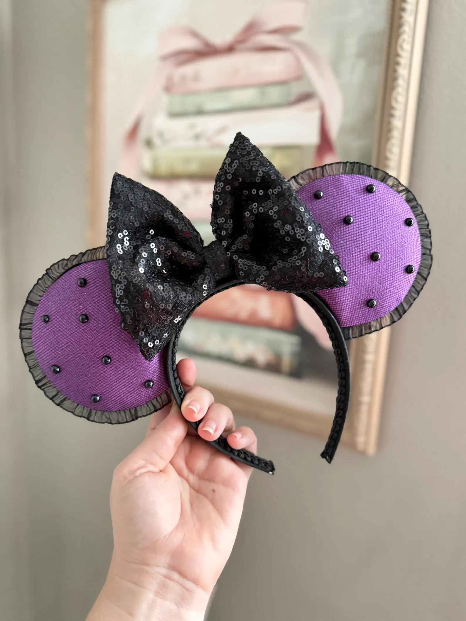 Fall Mouse Ear Headband, Halloween Park Ears, Purple and Black Bow Headband, Theme Park Outfit Ac... | Etsy (Global)