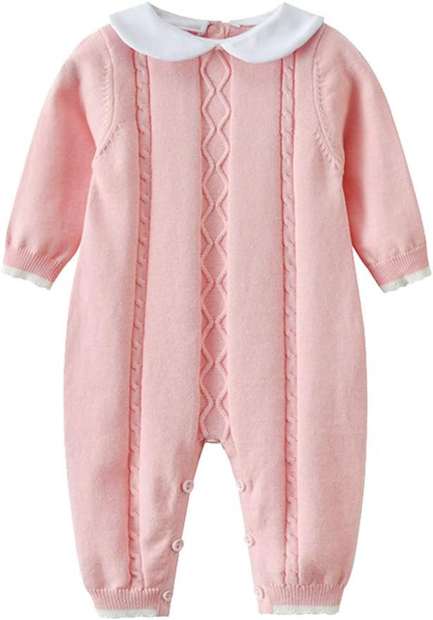 Baby Infant Boy Girl Peter Pan Collar Knit Sweater Romper Outfit Clothes One-Piece Coverall Baby ... | Amazon (US)