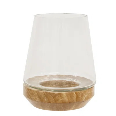Glass Candle Holder w/Wooden Base 5" x 6 | Wayfair North America