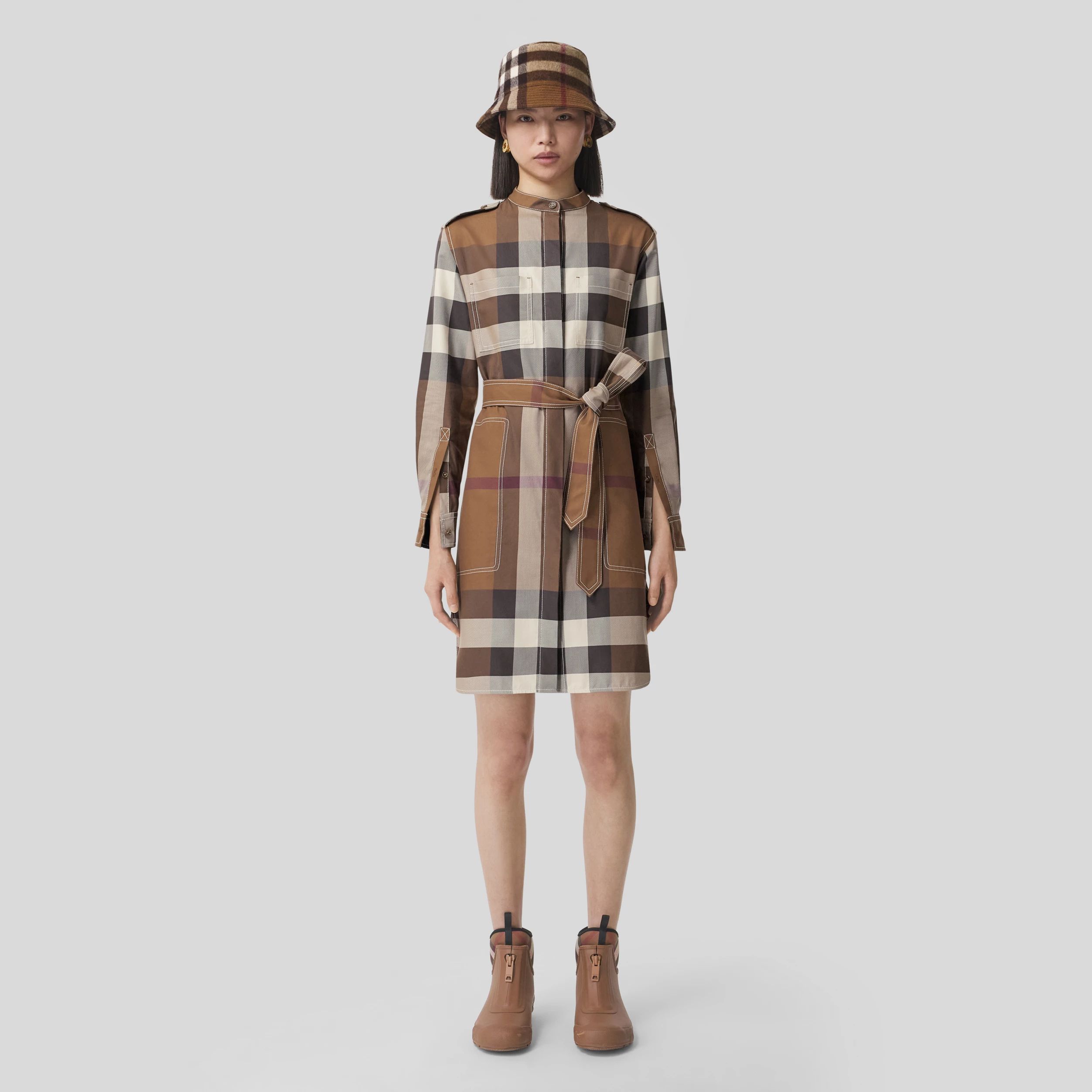 Exaggerated Check Cotton Tie-waist Shirt Dress | Burberry (US)