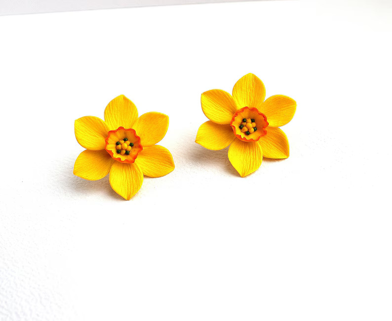 Daffodil Earrings Narcissus Earrings Yellow Daffodil Polymer Clay Jewelry Narcissus Jewelry Daffo... | Etsy (US)