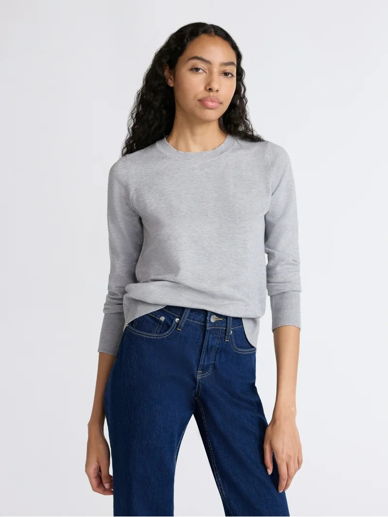 Free Assembly Women's and Women's Plus Cozy Yarn Crewneck Sweater with Long Sleeves. Lightweight,... | Walmart (US)