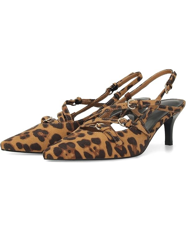 CORNMOOD Slingback Kitten Heels for Women Stiletto Heels Pointed Toe with Buckle Strap Heeled San... | Amazon (US)