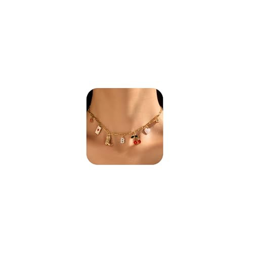 Charm Necklace Western Jewelry for Women Cute Necklaces Boho Initial Pendant Necklace Cherry Accessories Country Concert Outfits for Women Christmas Gifts Stocking Stuffers | Amazon (US)