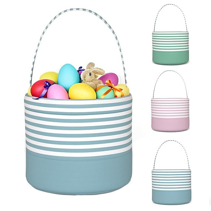 Easter Basket for Kid Boy Girl,Easter Egg Hunt Buckets,Personalized Canvas Tote Bags Easter Party... | Amazon (US)