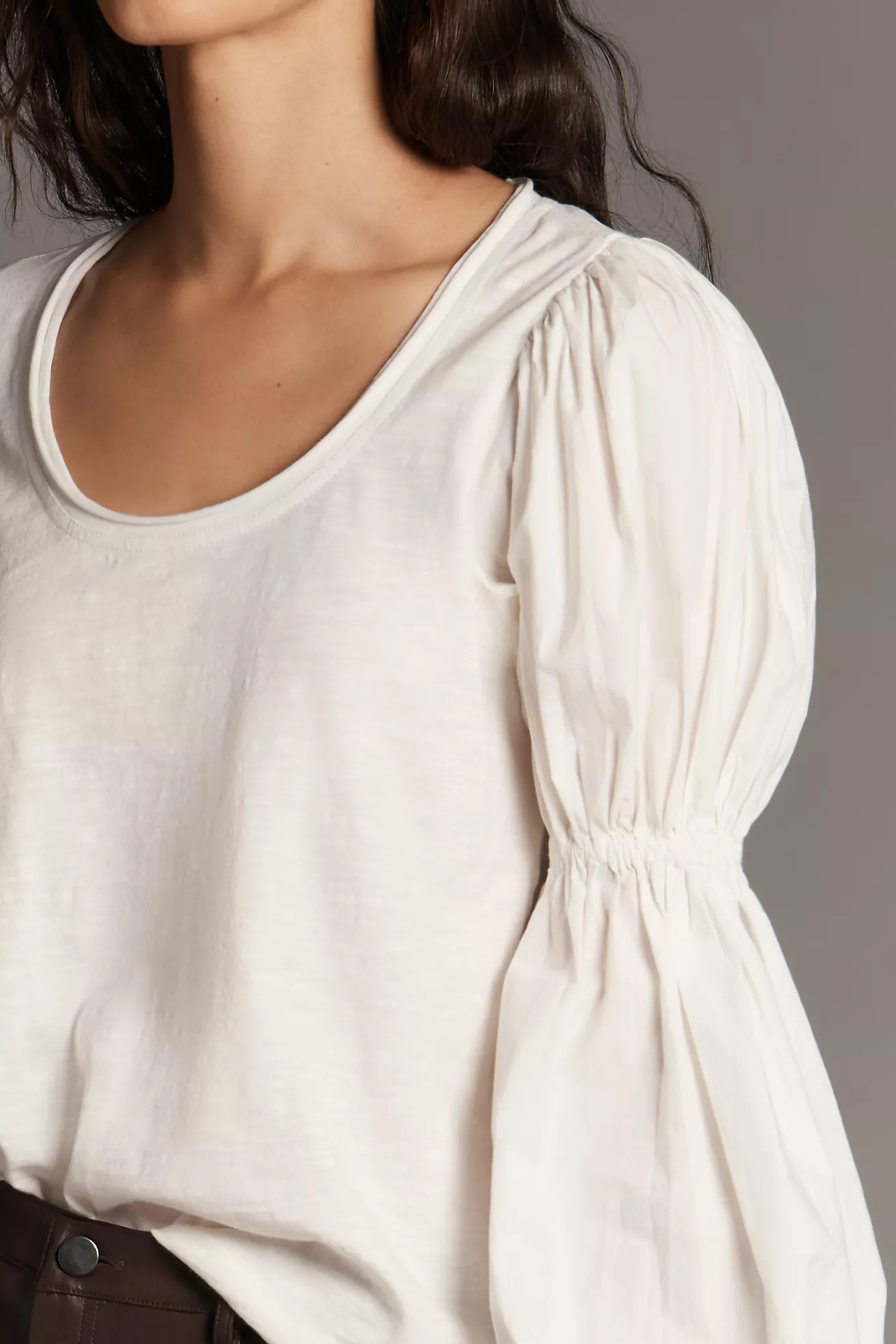 Pilcro Banded Puff-Sleeve Cotton Top | Anthropologie (US)